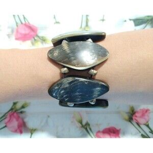 Black Natural Shell Heavy Beaded Adjustable Bracelet Stretch Beach Jewelry